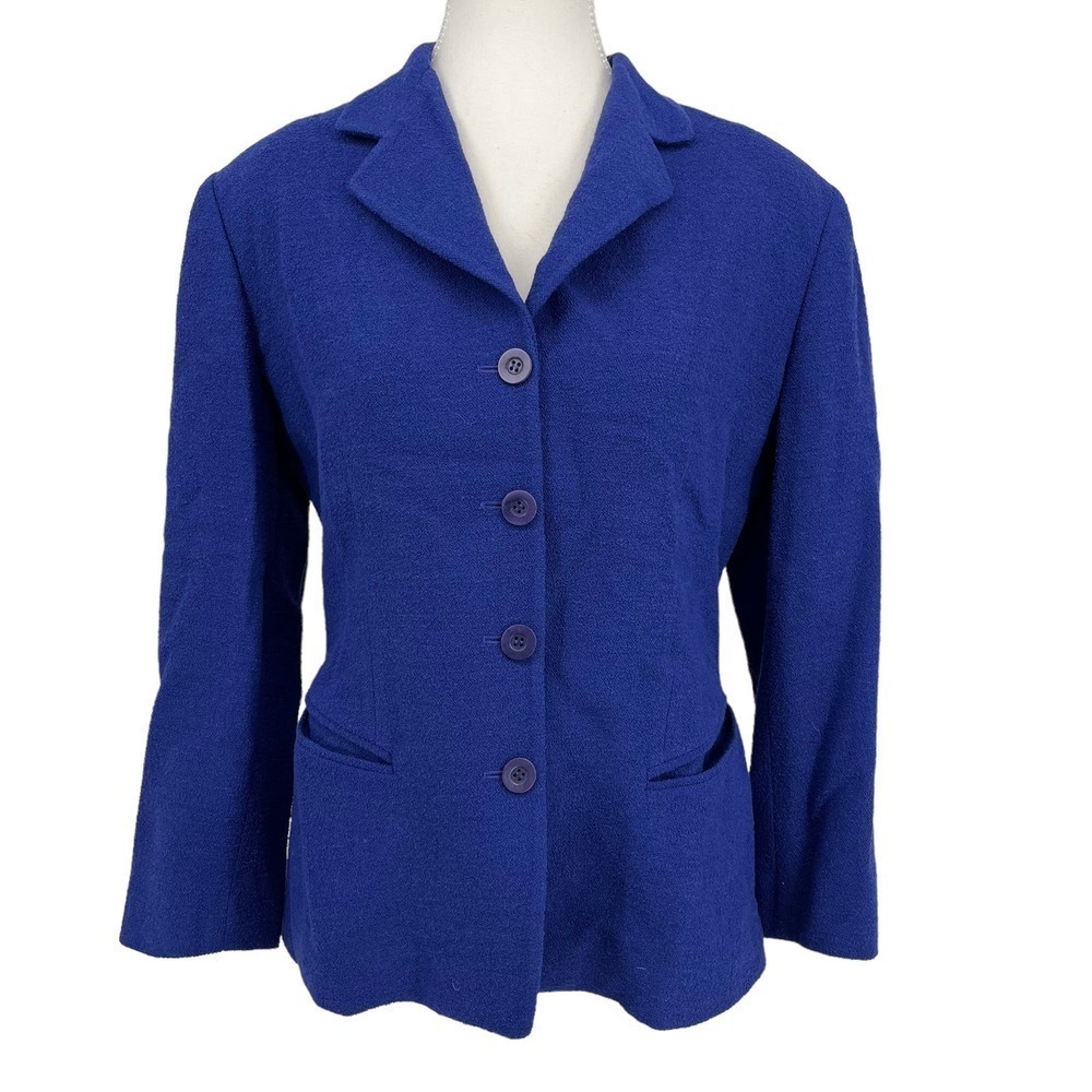 Vintage Emanuel‎ by Emanuel Ungaro Petite Blazer Wool Blend Blue 6 Petite